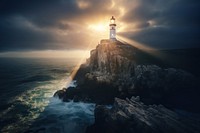 Light house with bright lightbeam architecture lighthouse outdoors. 