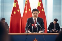 Middle age male Chinese official talking in the press conference adult accessories politician. AI generated Image by rawpixel.