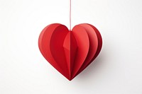 Red paper shaped heart hanging from the top white background celebration creativity. AI generated Image by rawpixel.