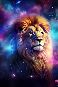 Lion galaxy mammal illuminated. AI generated Image by rawpixel.