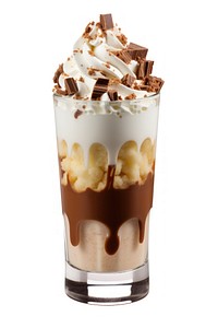 Fountain glass of chocolate milkshake cream dessert sundae. 