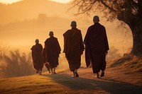 Monks walking monk nature. AI generated Image by rawpixel.