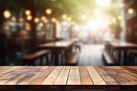 Wood table on blur of cafe backgrounds outdoors lighting. AI generated Image by rawpixel.