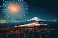 Fuji mountain celebration fireworks vehicle. AI generated Image by rawpixel.