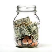 Glass jar full of overflow money glass white background investment. AI generated Image by rawpixel.