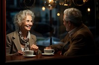 Mature woman talk with mature men coffee cup sitting. AI generated Image by rawpixel.