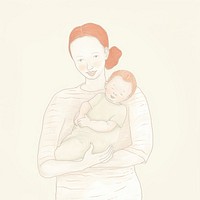 Mother holding new born baby portrait drawing sketch. AI generated Image by rawpixel.