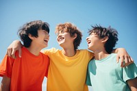 3 boys sport team talking at each other laughing sunny joy. AI generated Image by rawpixel.