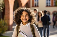 A Latinx elementary school student adult smile togetherness. AI generated Image by rawpixel.