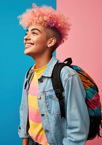 Latinx LGBTQ high school student backpack hair individuality. AI generated Image by rawpixel.