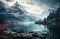 Scencery of lake and mountain landscape wilderness panoramic. AI generated Image by rawpixel.