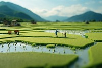 Simplified paddy field in Japan agriculture landscape outdoors. AI generated Image by rawpixel.