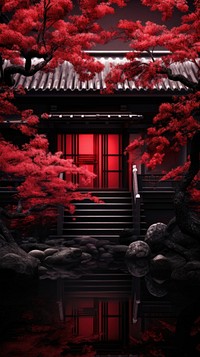 Asian building tree plant red. AI generated Image by rawpixel.