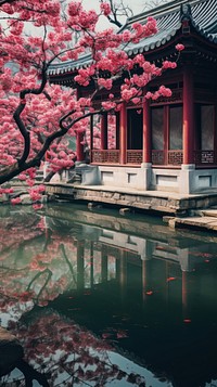 Asian building blossom outdoors nature. AI generated Image by rawpixel.