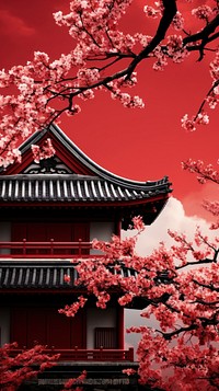 Asian building blossom outdoors nature. AI generated Image by rawpixel.