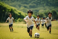 Thai children playing football sports soccer togetherness. AI generated Image by rawpixel.