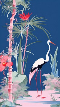 Heron flamingo animal plant. AI generated Image by rawpixel.