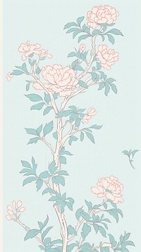 Peonies trees wallpaper pattern drawing. AI generated Image by rawpixel.
