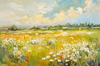Daisy painting field landscape. 