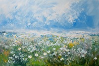 Daisy landscape painting outdoors. AI generated Image by rawpixel.