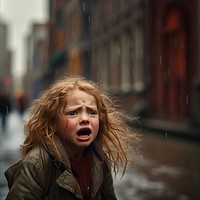 Little girl cry at street shouting motion architecture. AI generated Image by rawpixel.