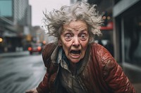Senior lady cry at street photography portrait shouting. AI generated Image by rawpixel.