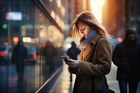 Woman using smartphone photography motion street. AI generated Image by rawpixel.