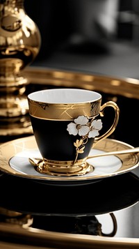 Gold cup saucer coffee drink. AI generated Image by rawpixel.
