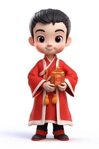 Man wearing chinese costume cartoon toy white background. AI generated Image by rawpixel.