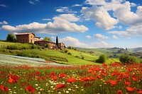Italian countryside flower landscape grassland. AI generated Image by rawpixel.