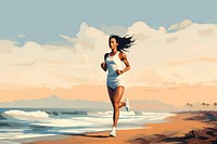 Woman jogging at the beach running adult exercising. AI generated Image by rawpixel.