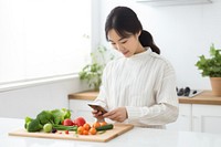 Vegetables on the table kitchen adult woman. AI generated Image by rawpixel.