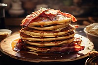Pancake with grilled bacons brunch plate food. AI generated Image by rawpixel.