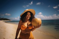 Mexican woman holding a coconut outdoors summer nature. AI generated Image by rawpixel.