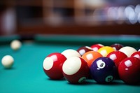 Closeup of billiard balls and sticks on the table billiards sports eight-ball. AI generated Image by rawpixel.
