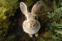 Rabbit looking up at camera animal rodent mammal. 