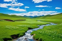 Green grasslands landscape outdoors nature. AI generated Image by rawpixel.