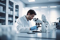 Young scientist working laboratory microscope adult. AI generated Image by rawpixel.