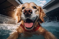 Golden retriever swimming animal mammal. AI generated Image by rawpixel.