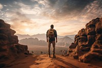 Man traveler adventure backpack walking. AI generated Image by rawpixel.