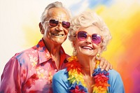 A portrait of a loving and happy senior couple posing with a fondness to be dedicated and together isolated on a white background sunglasses laughing adult. AI generated Image by rawpixel.