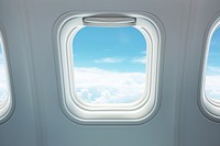 The airplane window from the inside porthole transparent cloudscape. AI generated Image by rawpixel.
