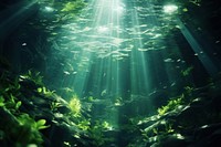 Under green water with Glittering rays of light reflecting off a surface nature underwater sunlight. AI generated Image by rawpixel.
