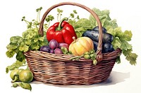 A mini basket filled with healthy vegetables fruit plant food. 