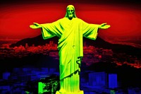 Statue of Jesus Christ in Rio de Janeiro cityscape sculpture landmark red. AI generated Image by rawpixel.