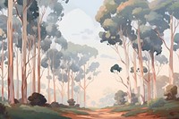 Eucalyptus forest landscape outdoors woodland painting. 