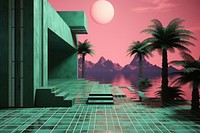 Random vaporwave with nostalgia aesthetic background architecture building night. AI generated Image by rawpixel.