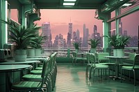 Random vaporwave with nostalgia aesthetic background architecture restaurant furniture. AI generated Image by rawpixel.
