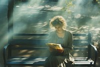 A woman sitting on a bench reading a book adult contemplation architecture. AI generated Image by rawpixel.