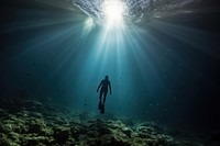 Freediver underwater adventure swimming